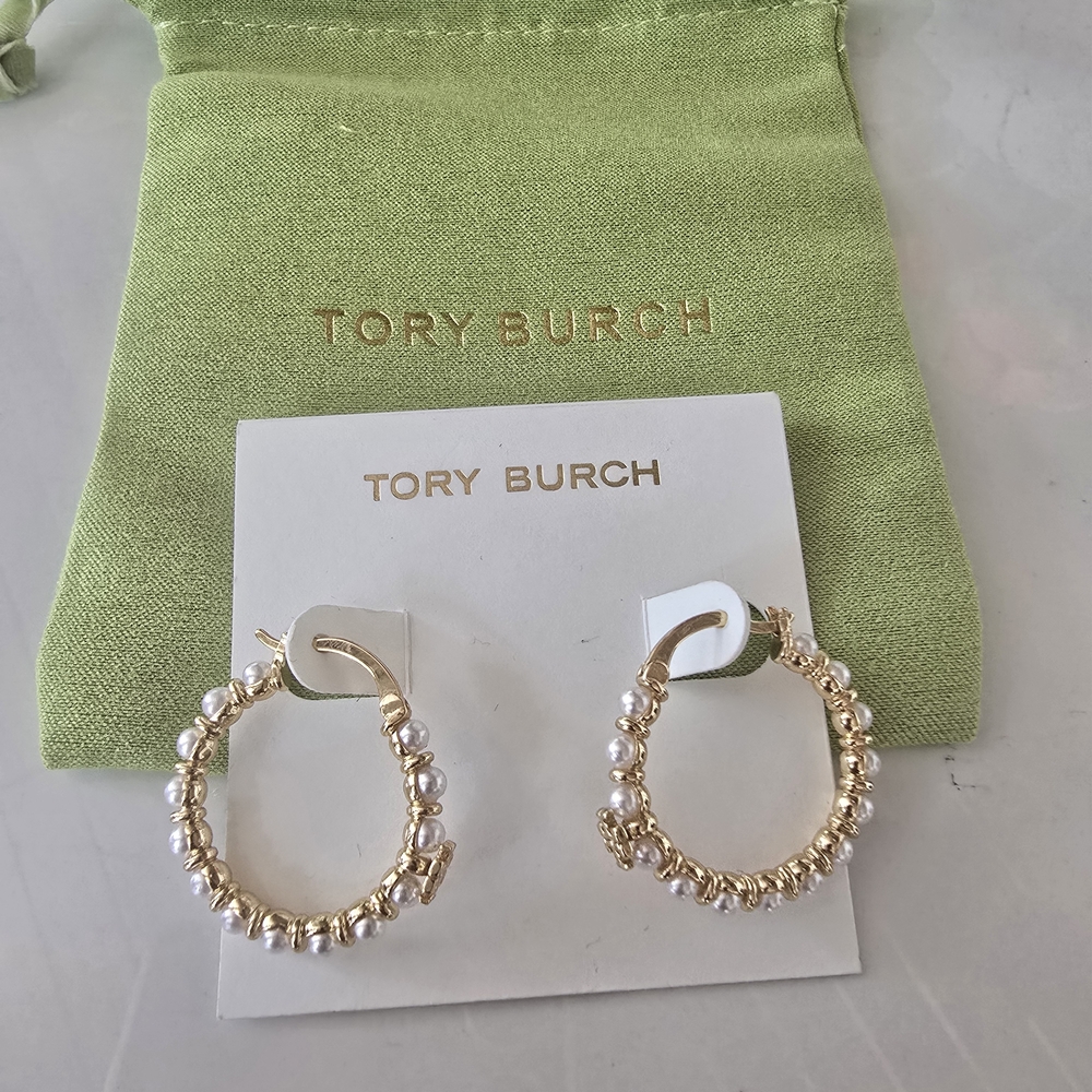 Tory Burch Gold Hoop Earrings with Pearls